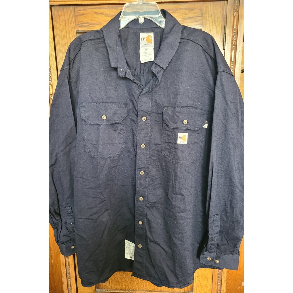 Carhartt FR Mens XL Navy Blue Flame Resistant Work Shirt 294-20 CAT 2 NFPA 2112